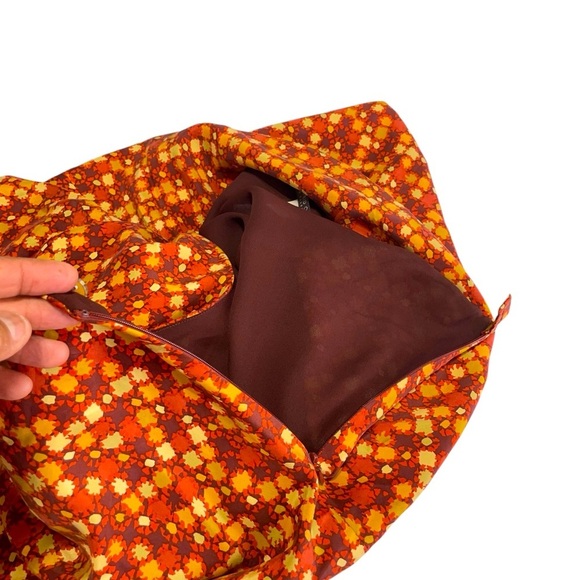 Sigurd Olsen Silk Skirt Tiered Floral Print Burnt Orange Rust Size 12 Hand Wash - Picture 6 of 10